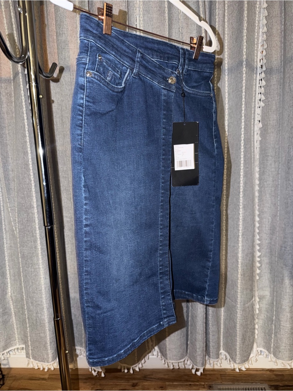 Comma- Dark Blue Denim Wrap Knee-Length Skirt